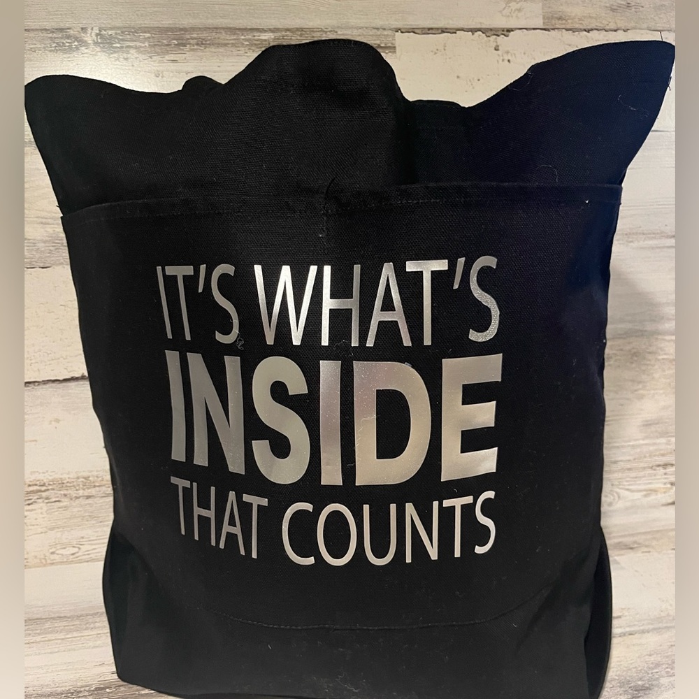 Canvas Black tote bag ~ “It’s what’s inside that counts”